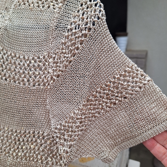 Crochet Knit Dress SzS Cream V Neck Short Sleeves Rayon - Picture 3 of 8